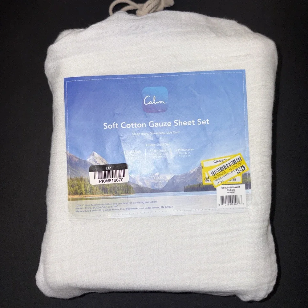 Calm White Soft Cotton Gauze Sheet Set Size Queen 20735